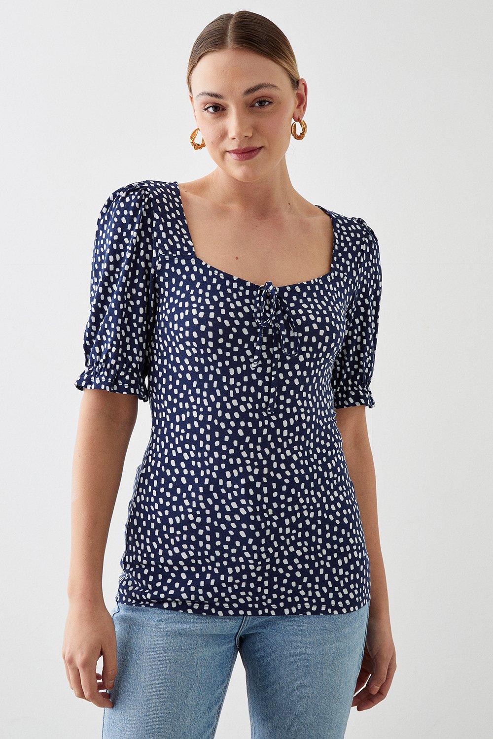 Womens Tall Sweetheart Tie Detail Printed Top