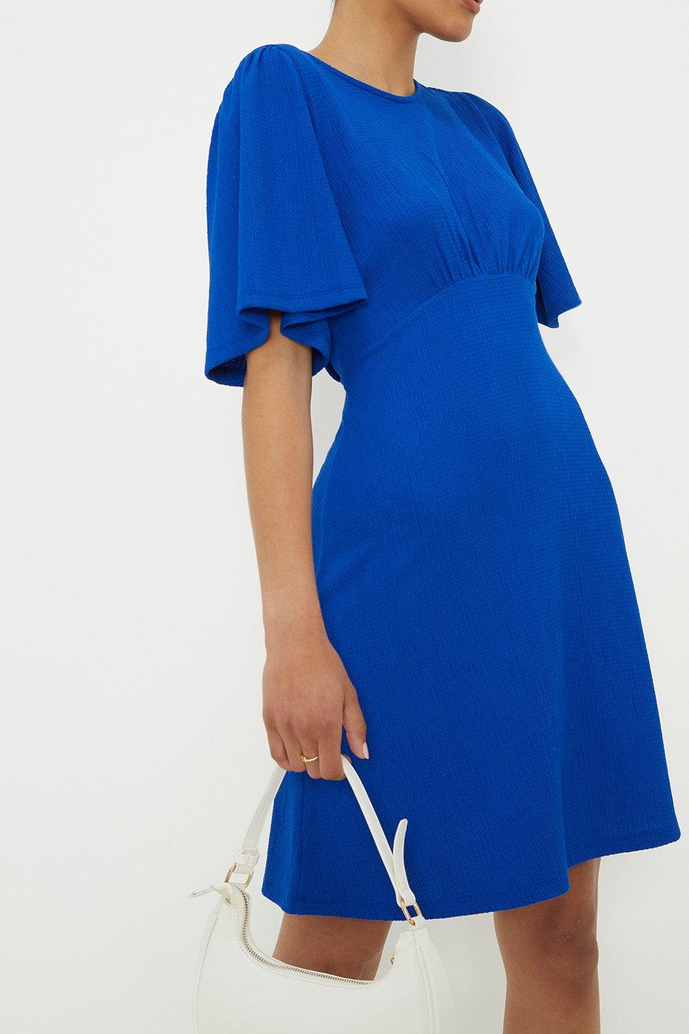 Womens Cobalt Flutter Sleeve Mini Dress