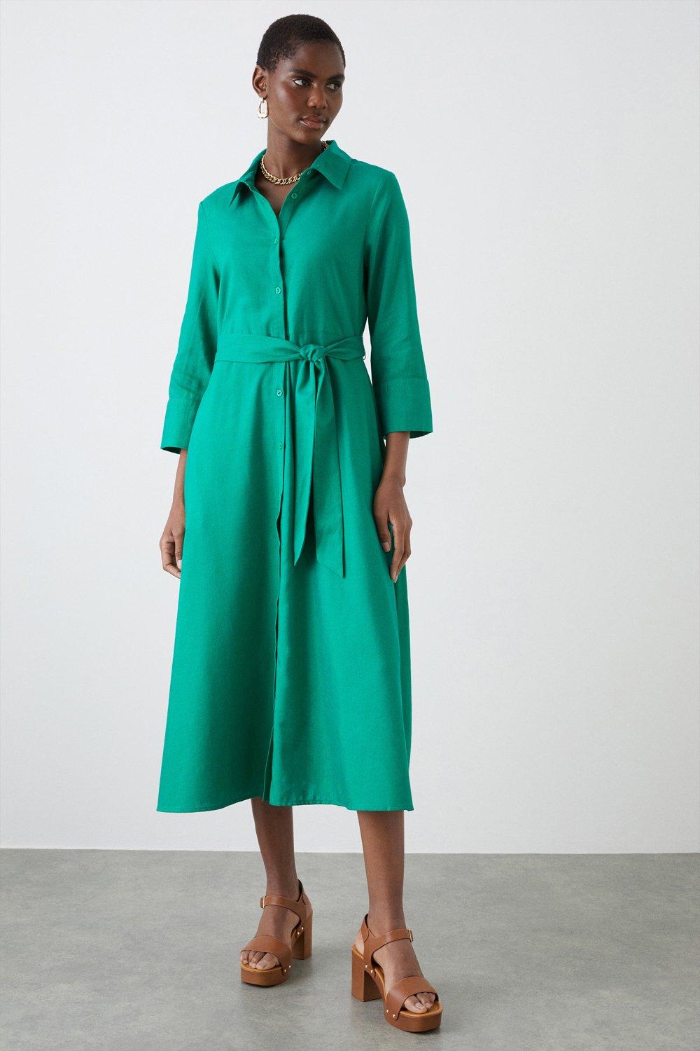 Womens Green Midi Shirt Dress
