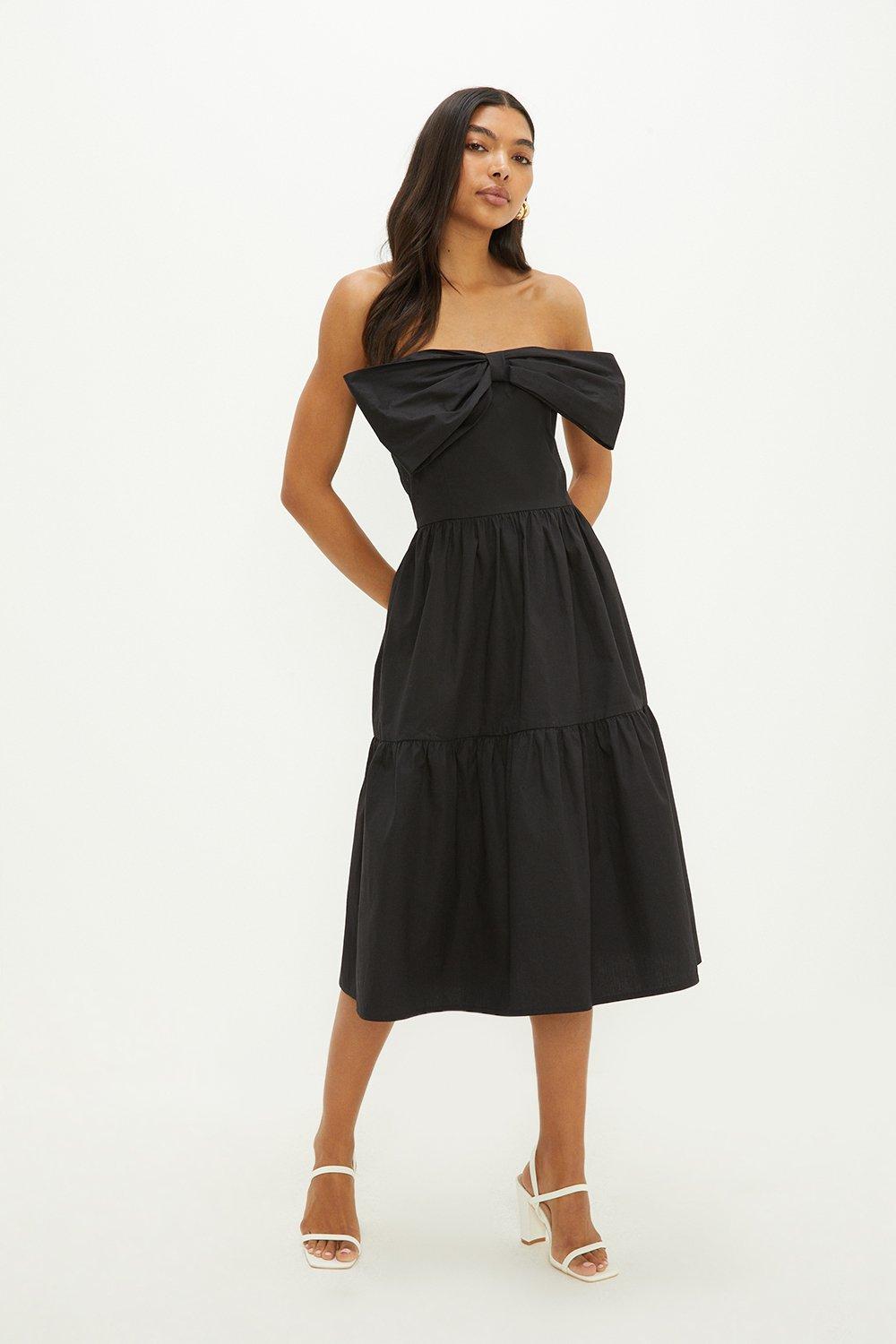 Womens Bow Front Tiered Midi Dress