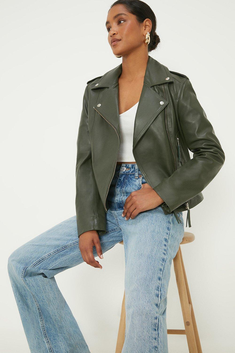 Womens Boxy Cropped Real Leather Jacket