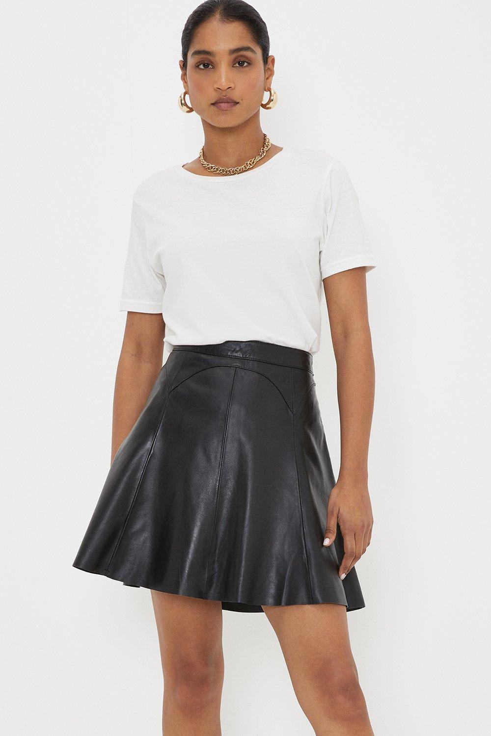 Womens Real Leather Mini Skirt