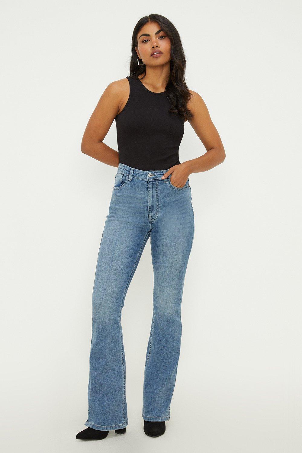 Womens Side Split Stretch Flared Jeans