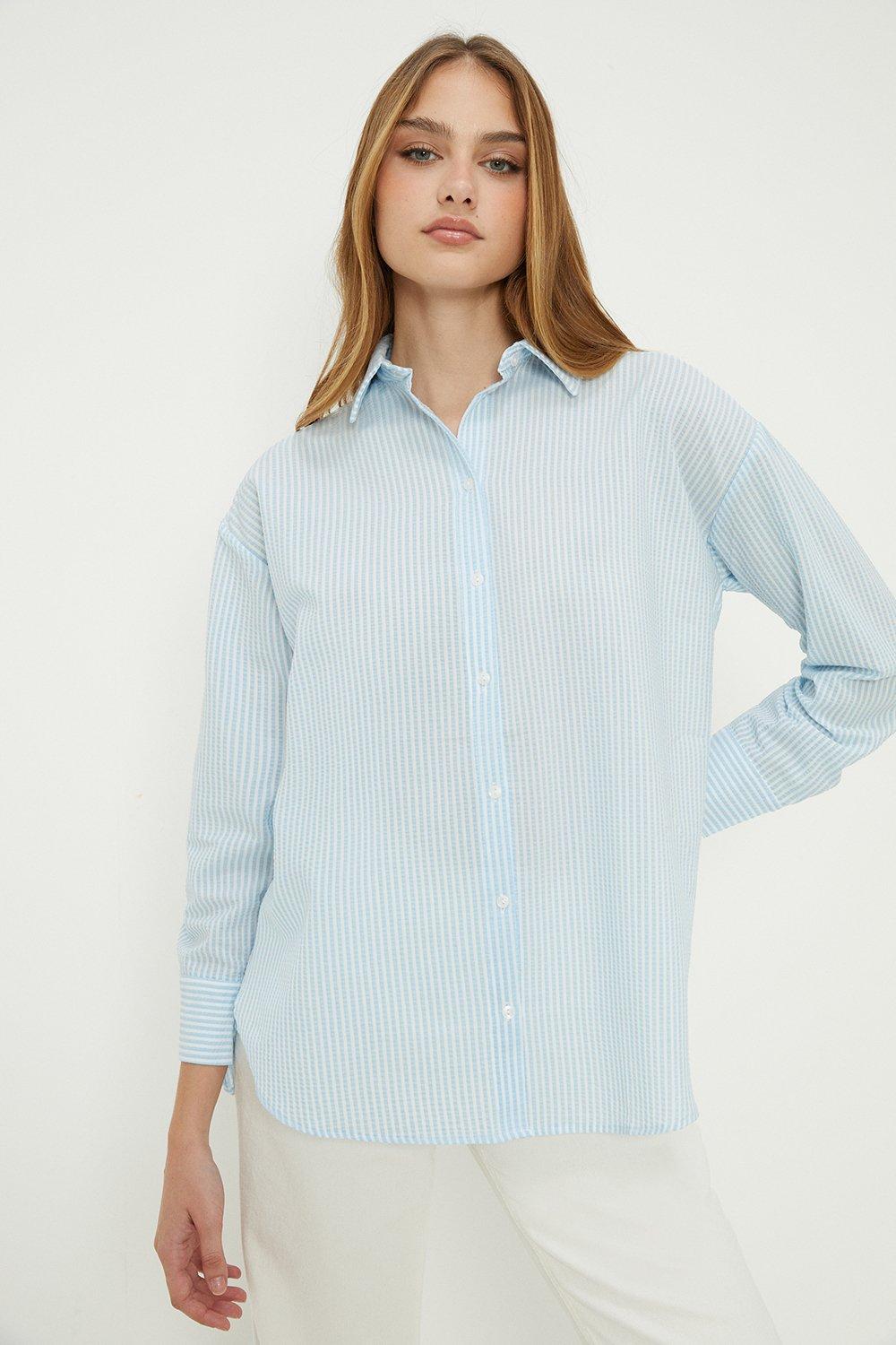 Womens Stripe Roll Sleeve Shirt With Pockets