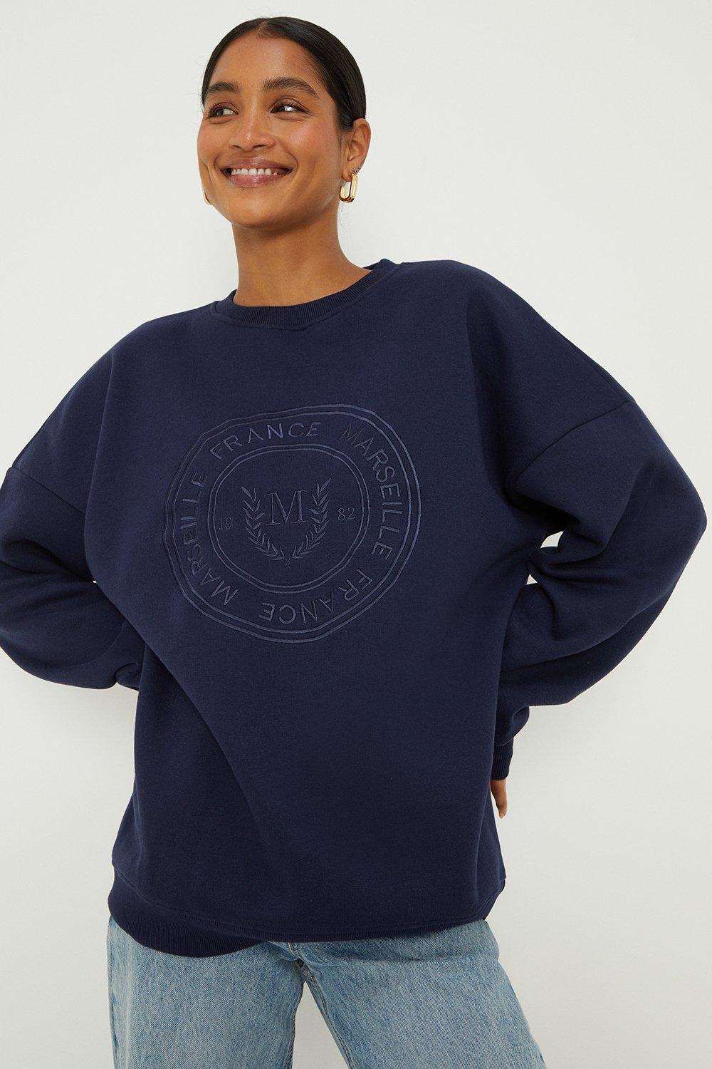 Womens Embroidered Crew Neck Sweatshirt