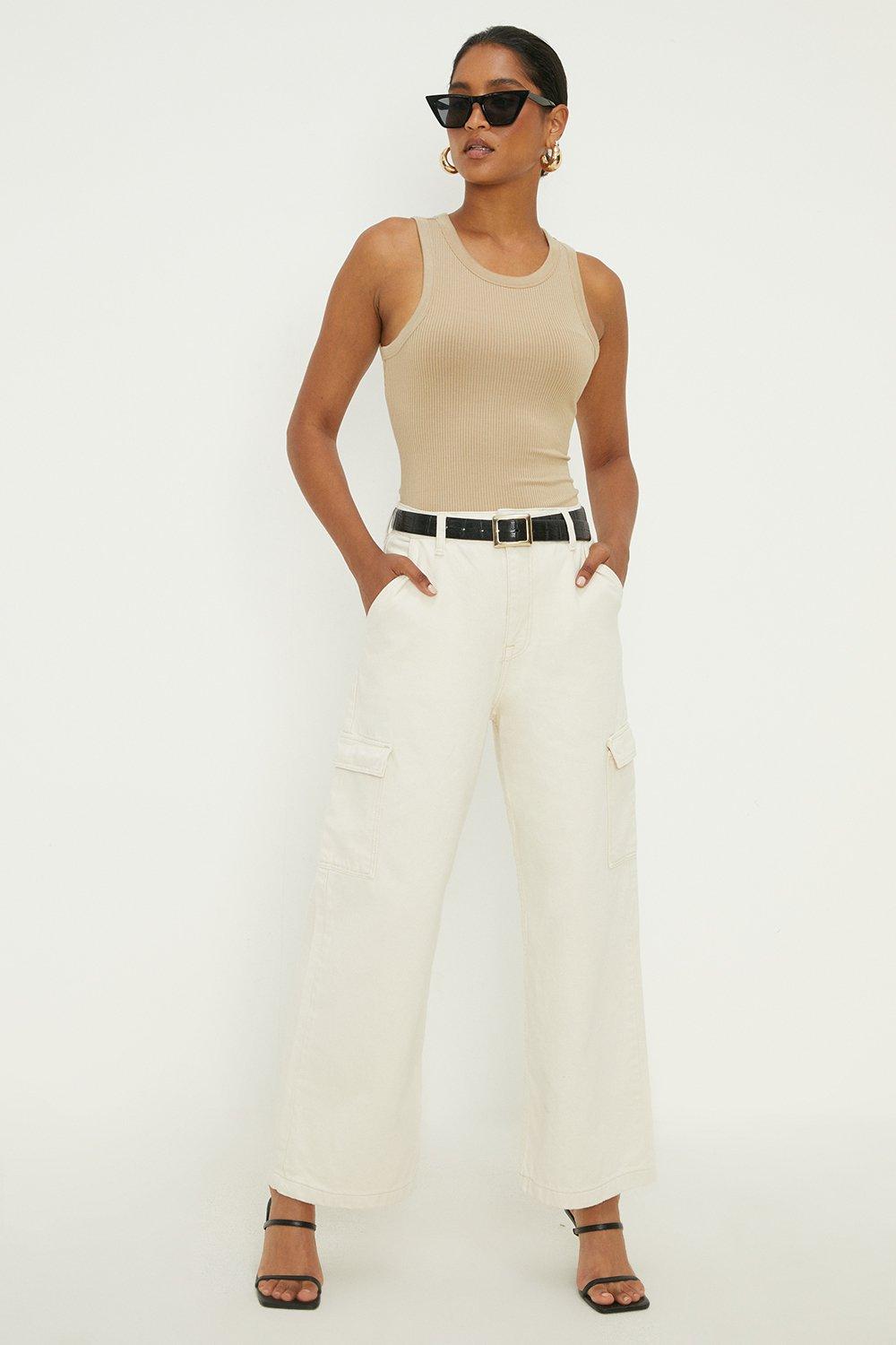 Womens White Cargo Jeans