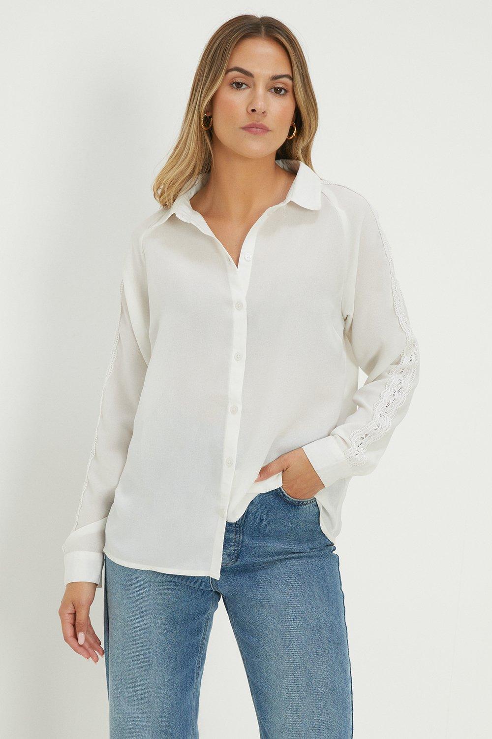 Womens Lace Insert Long Sleeve Shirt