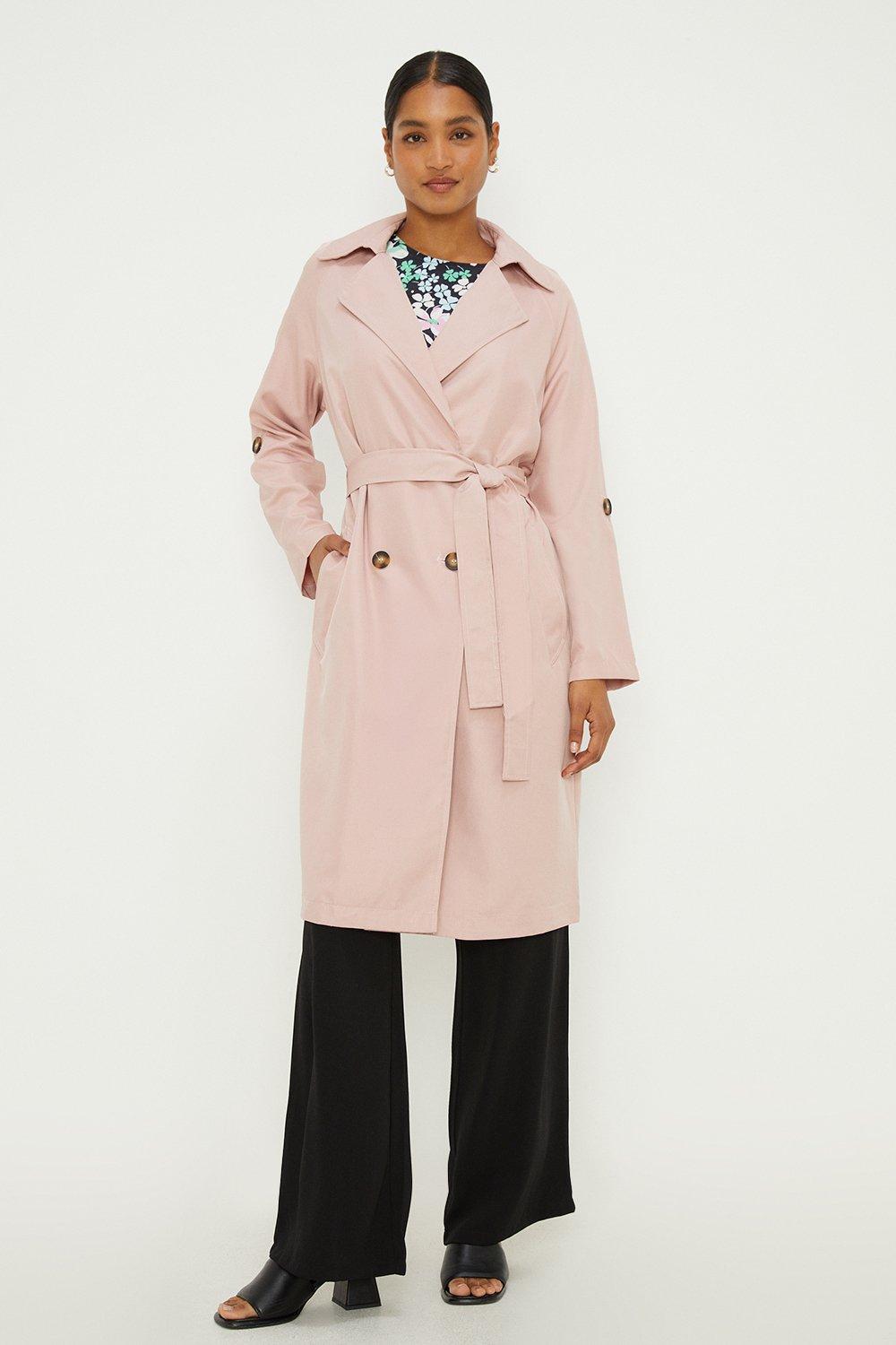 Womens Button Tab Trench Coat