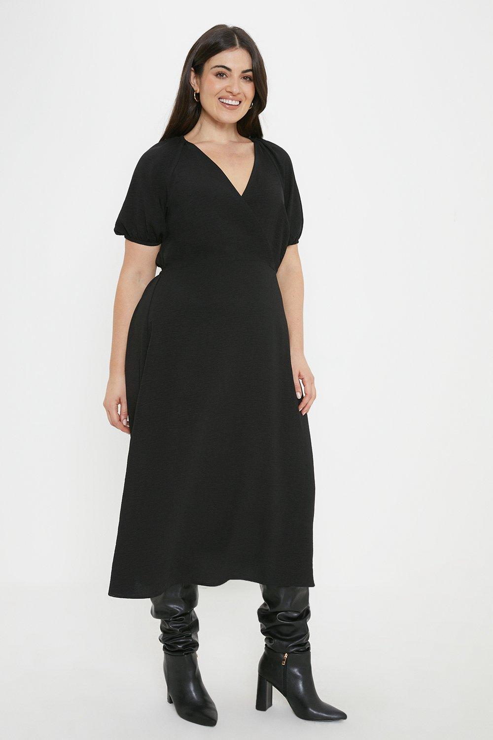 Womens Curve Black Wrap Midi Dress