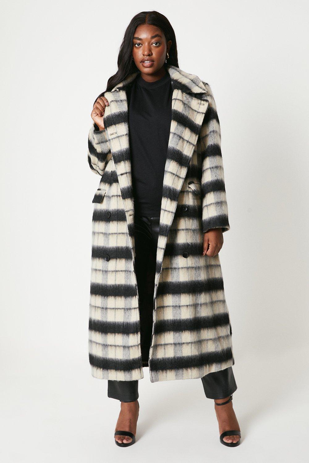 Womens Curve Checked Double Breasted Coat