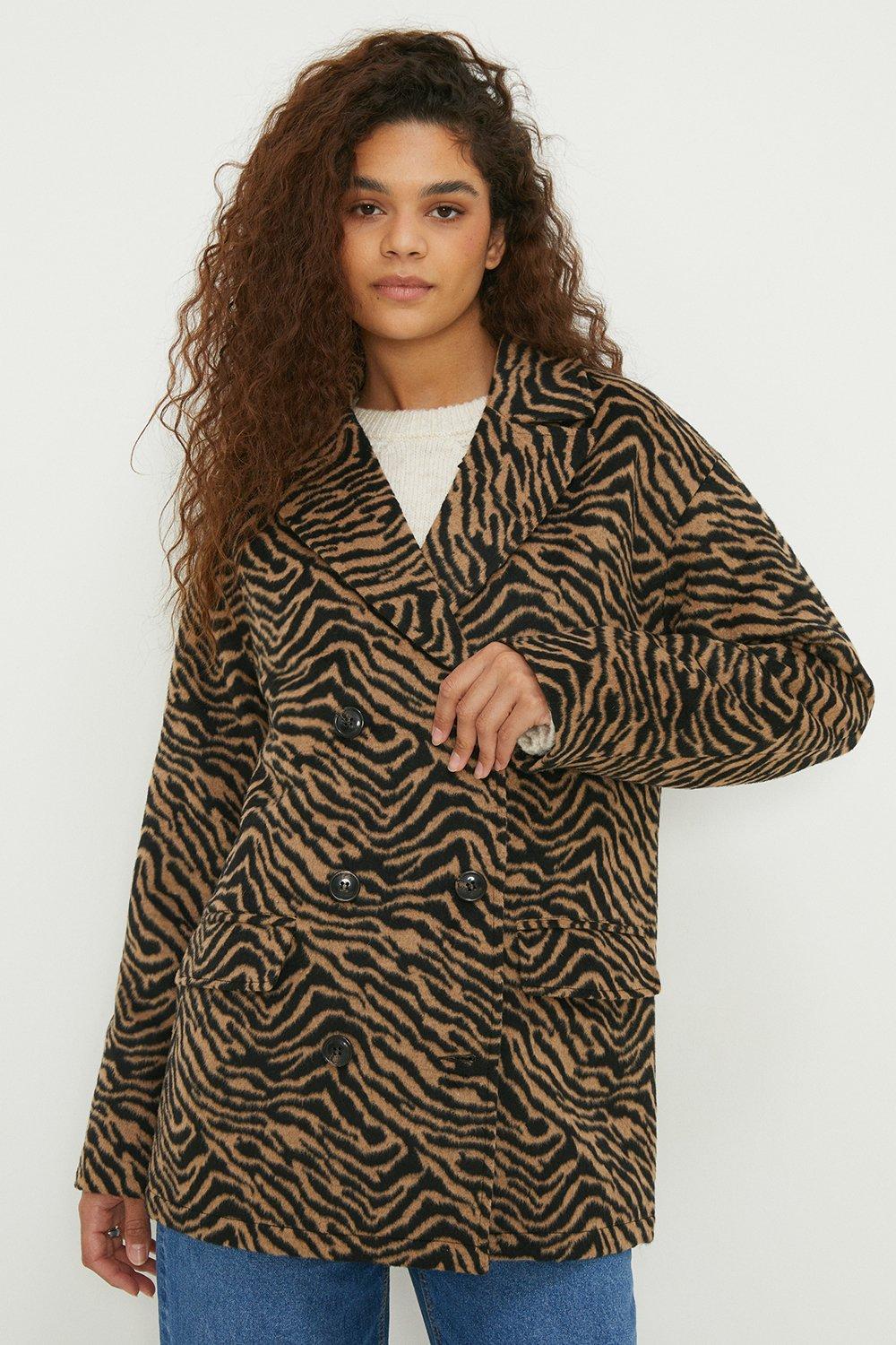Womens Tall Animal Print Double Breasted Coat