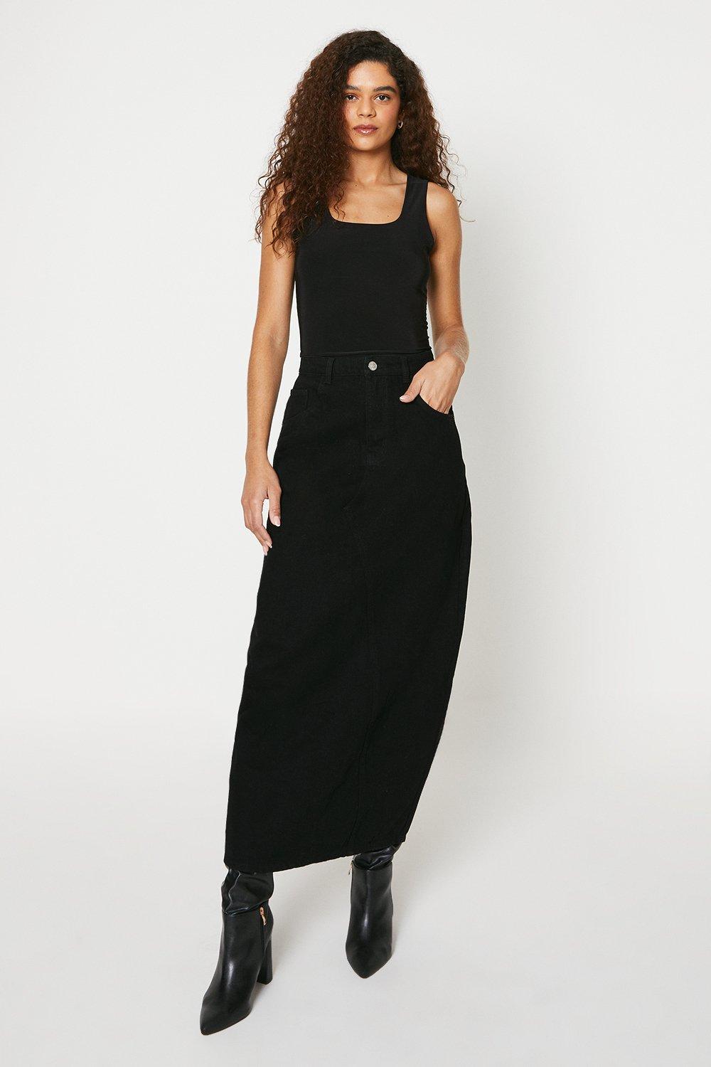Womens Tall Seam Detail Maxi Denim Skirt