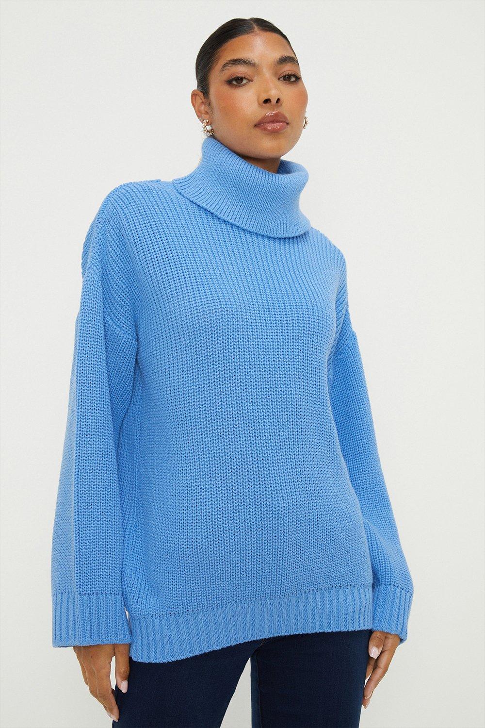 Womens Roll Neck Chunky Jumper