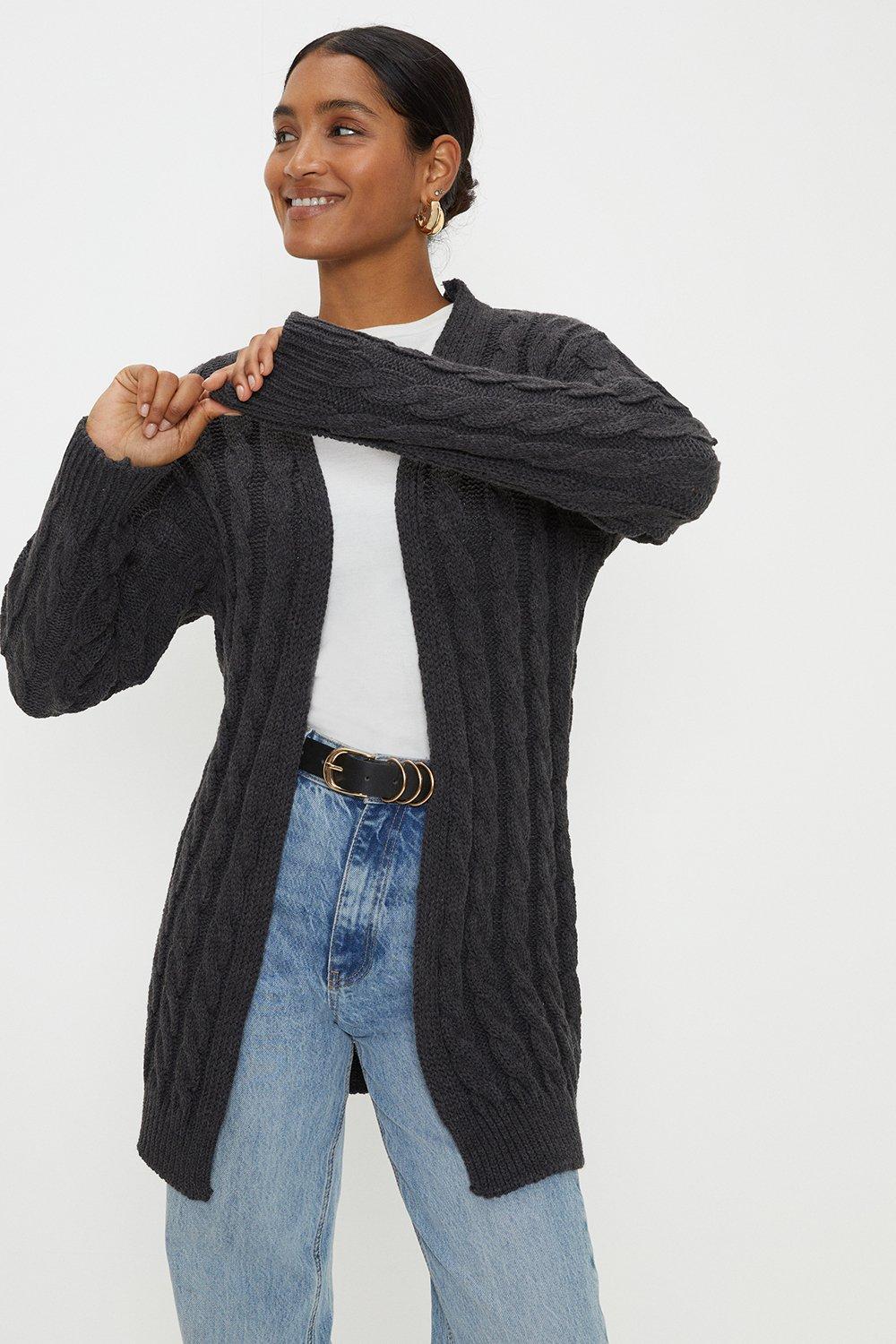 Womens Chunky Longline Multi Cable Cardigan