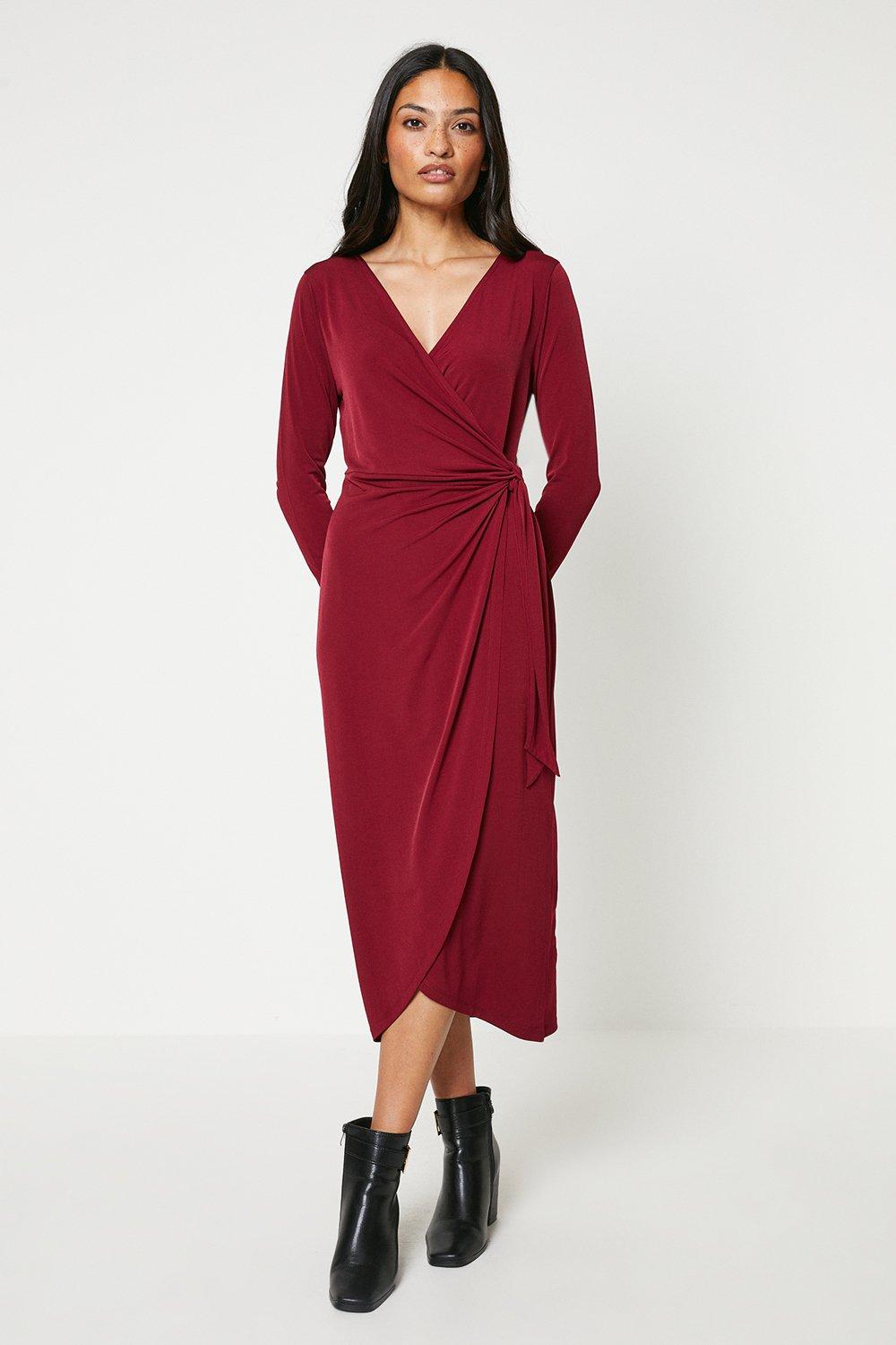 Womens Berry Wrap Midi Dress