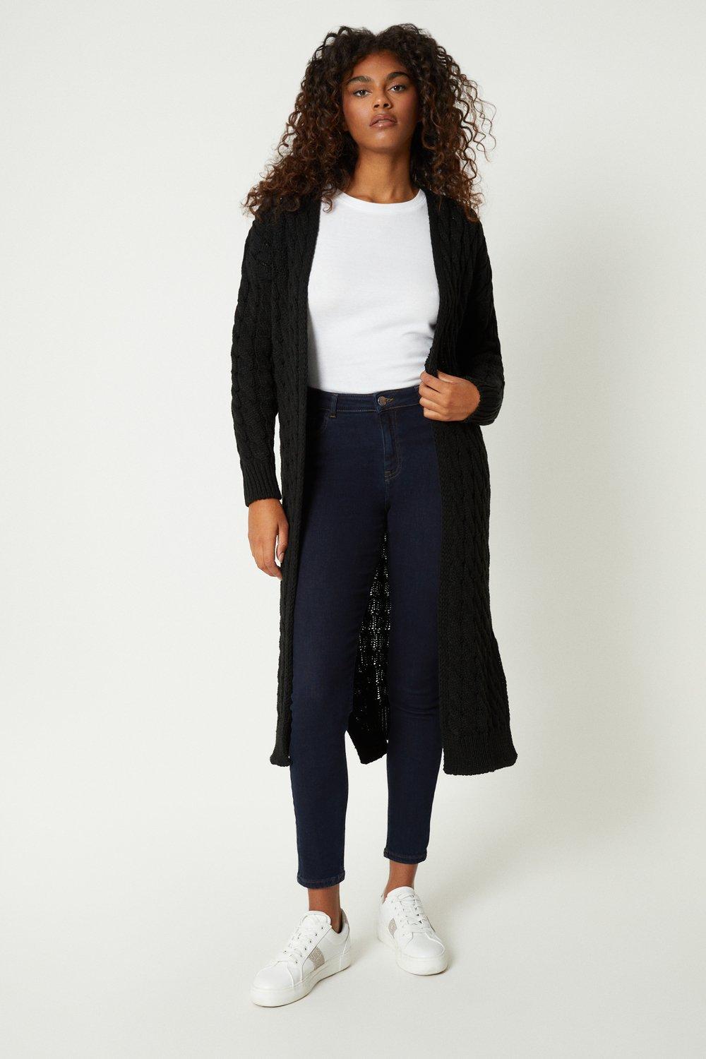 Womens Cable Knit Maxi Cardigan