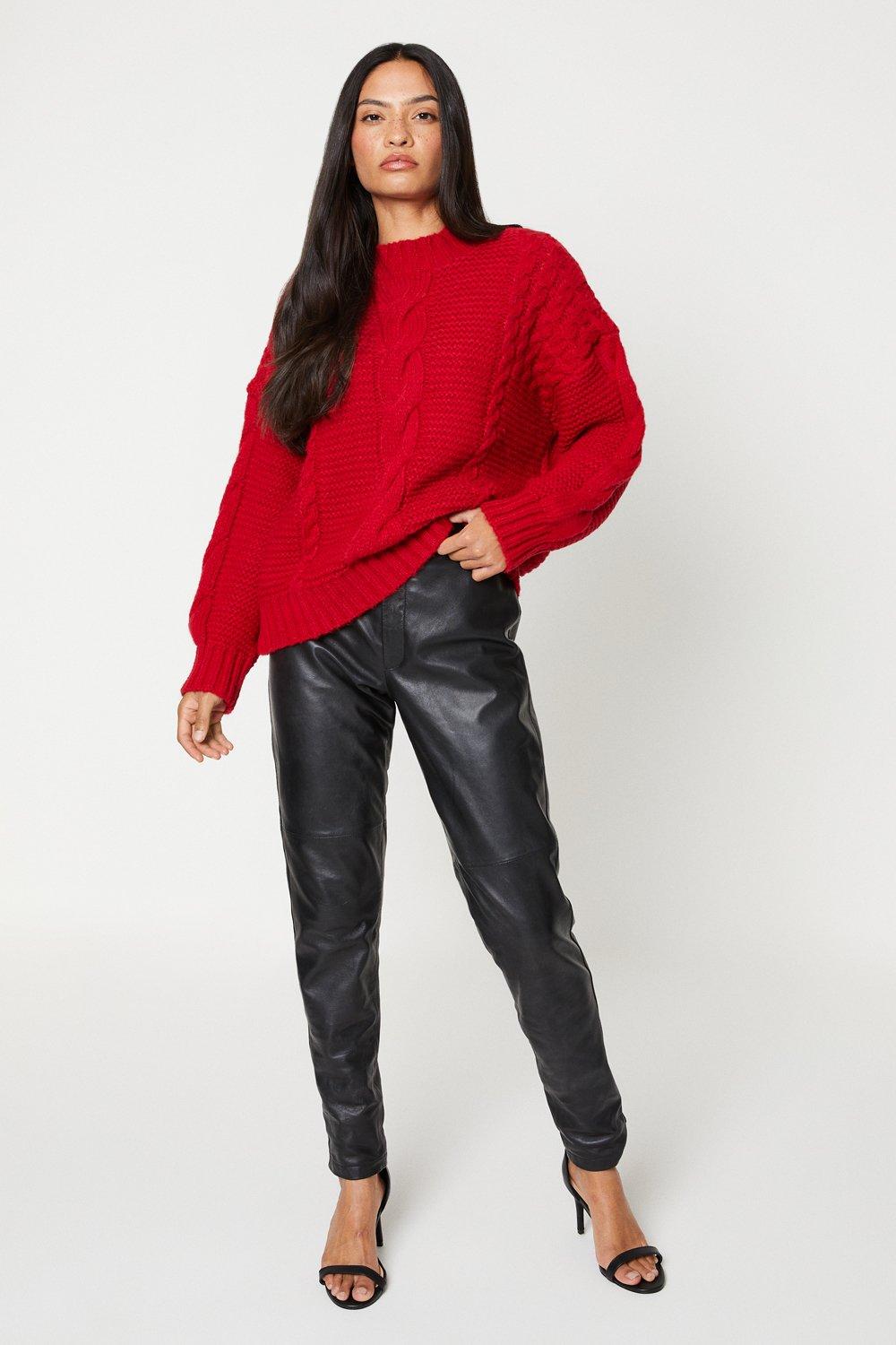 Womens Chunky High Neck Cable Jumper
