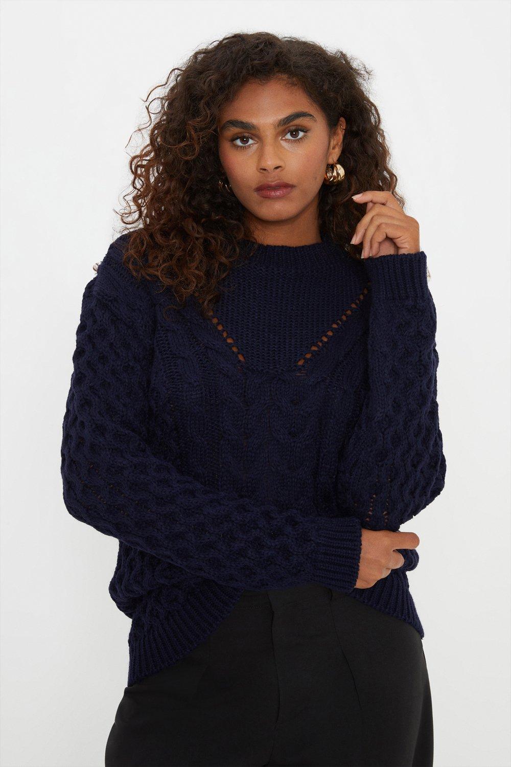 Womens Cable Detail Crew Neck Jumper