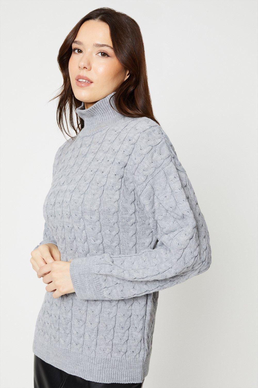 Womens High Neck Cable Jumper