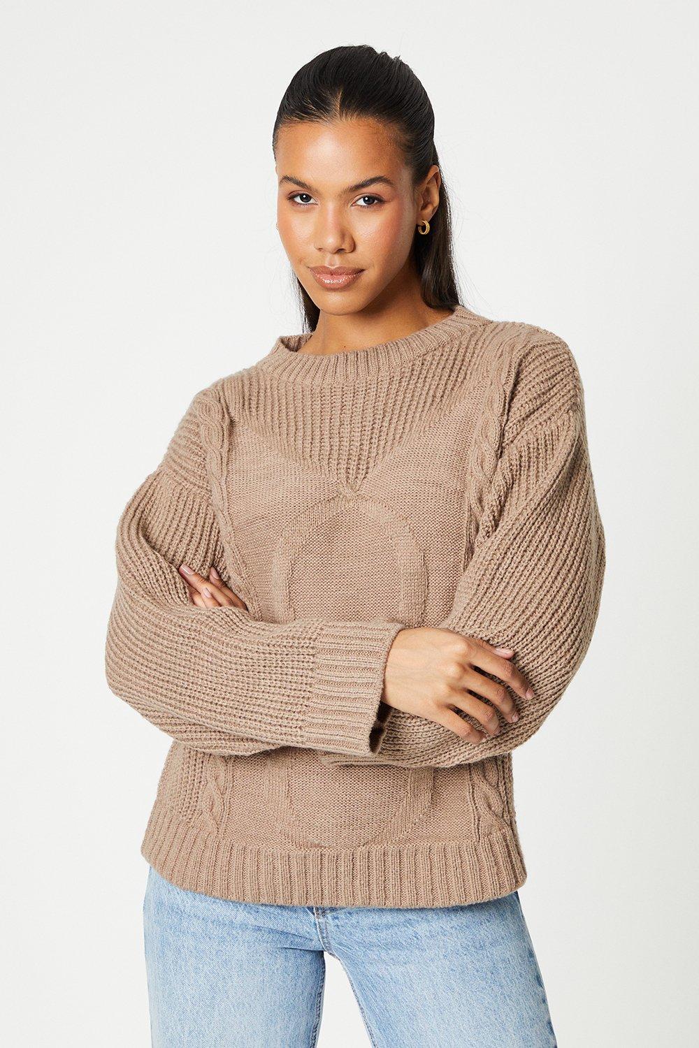 Womens Tall Wide Sleeve Cable Fluffy Knit Jumper