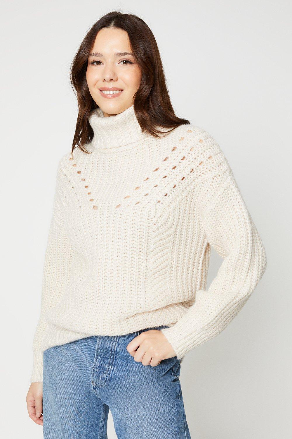Womens Chunky Roll Neck Stitch Detail Jumper
