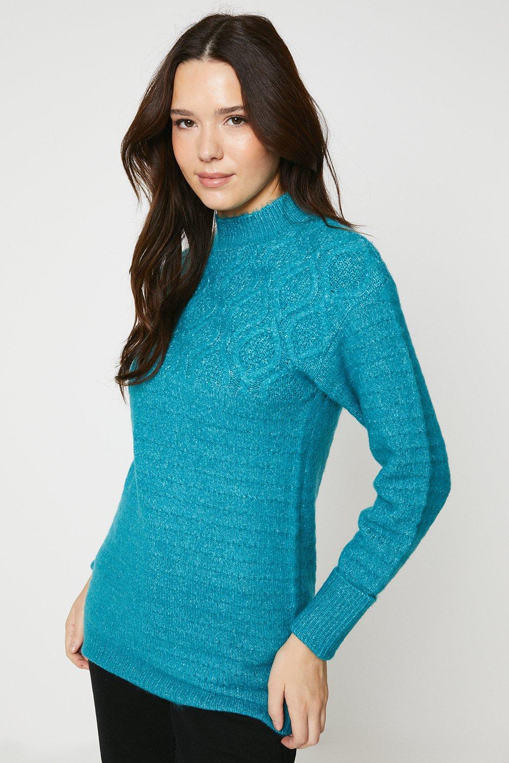Womens Mix Cable Stitch Longline Knitted Tunic