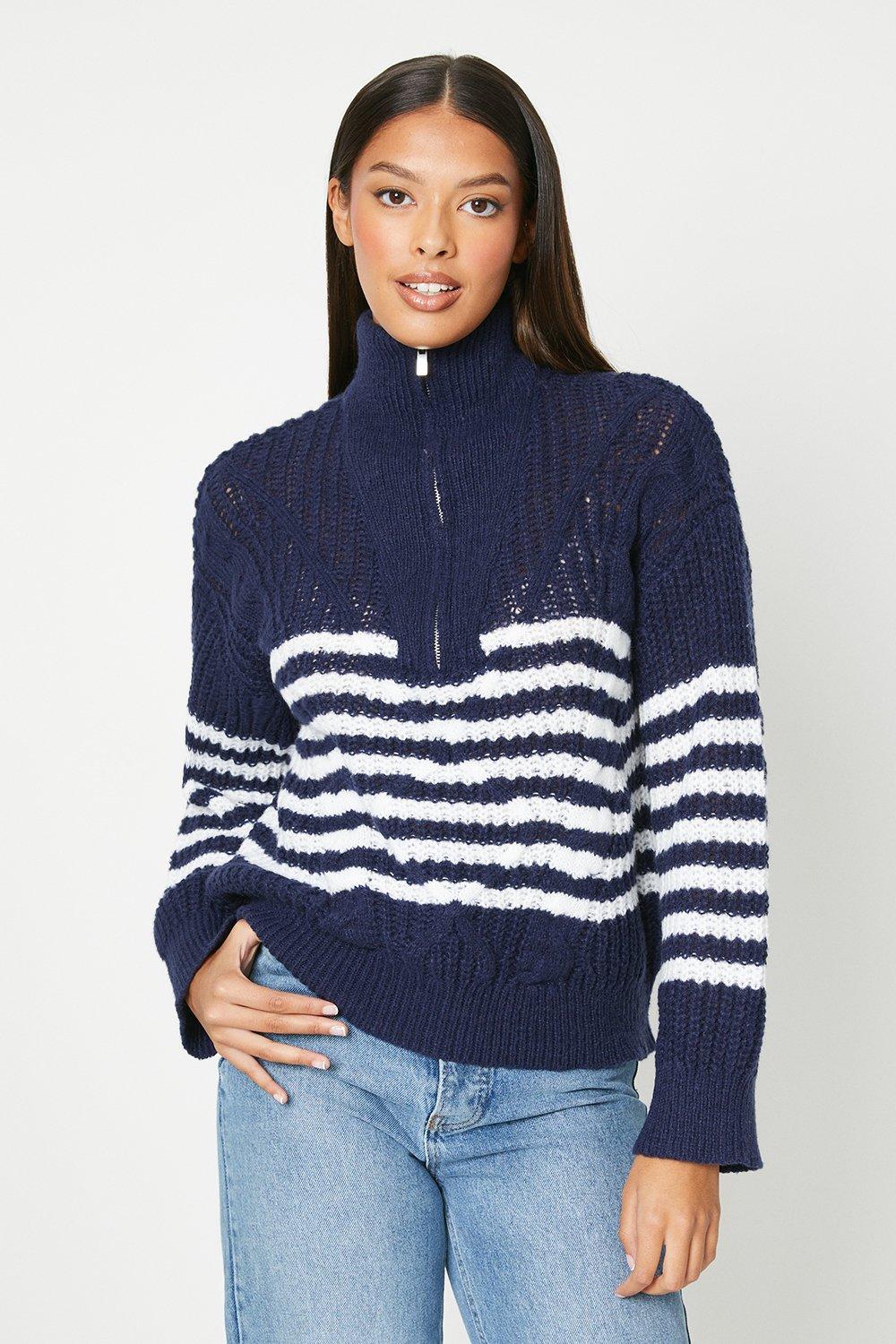 Womens Cable Detail Half Zip Knitted Jumper