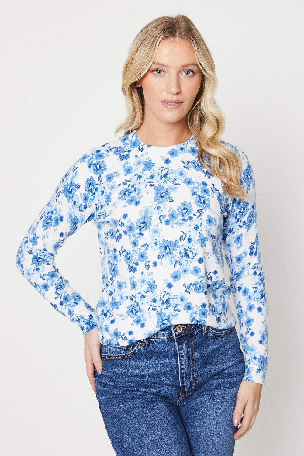Womens Floral Printed Soft Knit Jumper