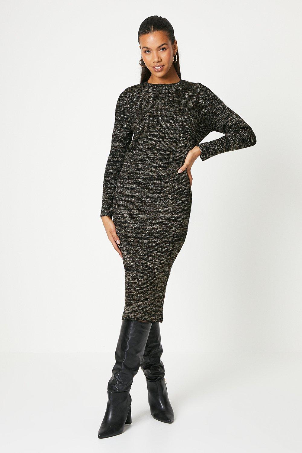 Womens Glitter Ribbed Midaxi Knitted Dress