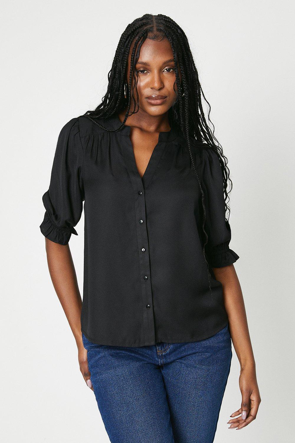 Womens Button Front Half Sleeve Overhead Blouse