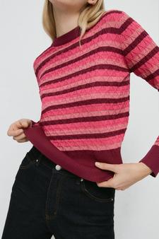Stripe Stitch Detail Funnel Knit Jumper