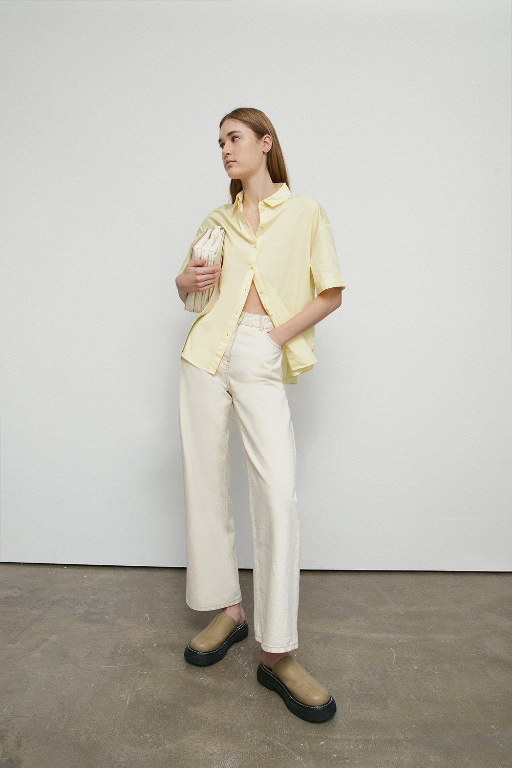 Womens Cotton Short Sleeve Shirt - lemon