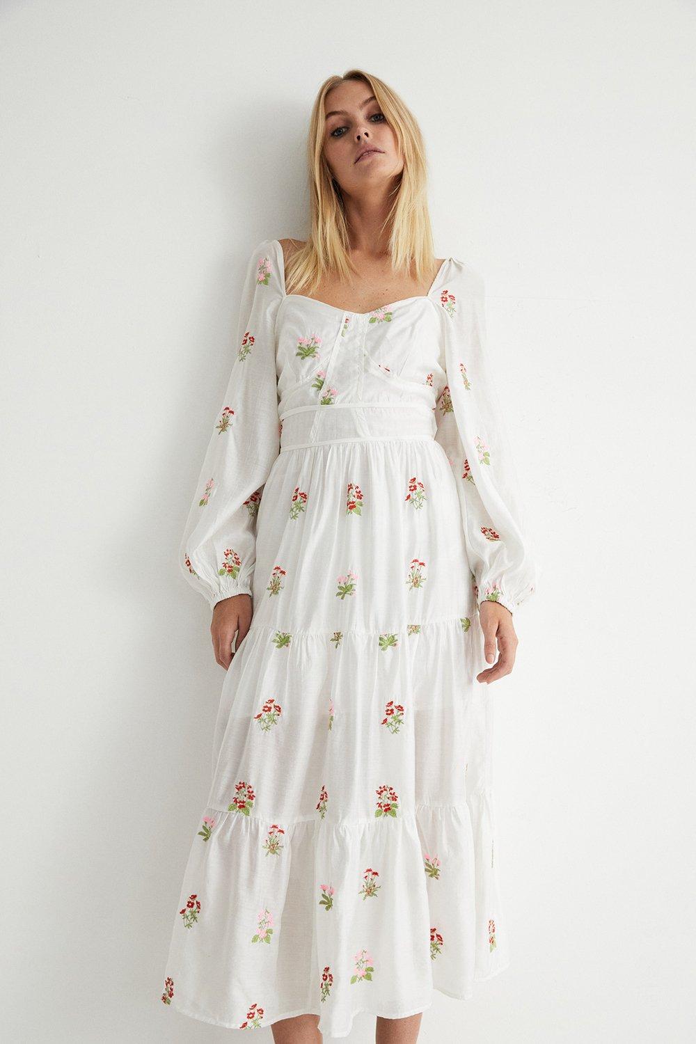 Womens Embroidery Tiered Maxi Dress - white
