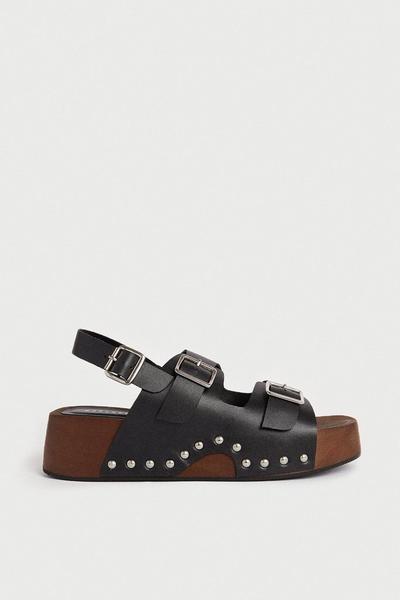 Real Leather Buckle Studded Clog