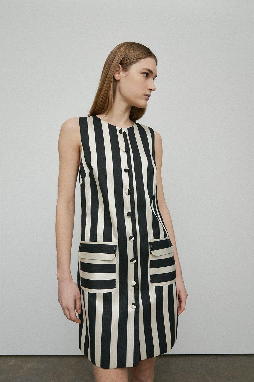 Womens Stripe Button Through Shift Dress - multi