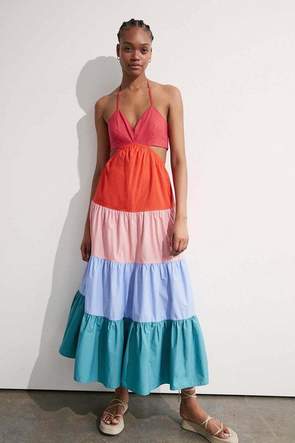 Womens Rainbow Strappy Maxi Dress - multi