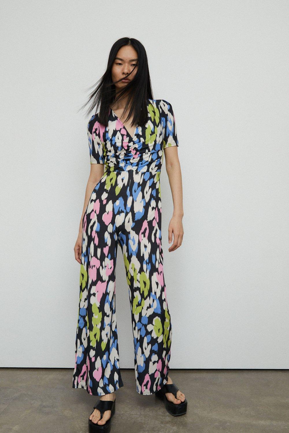 Womens Printed Ruched Front Jumpsuit - multi
