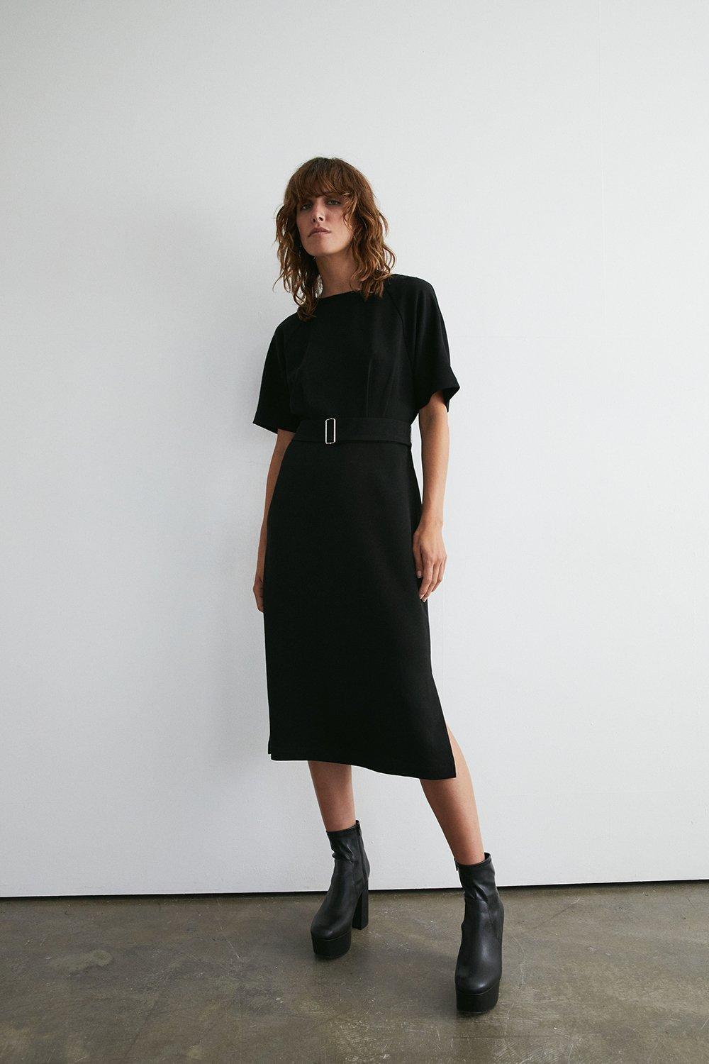 Womens Raglan Sleeve Soft Shift Dress - black