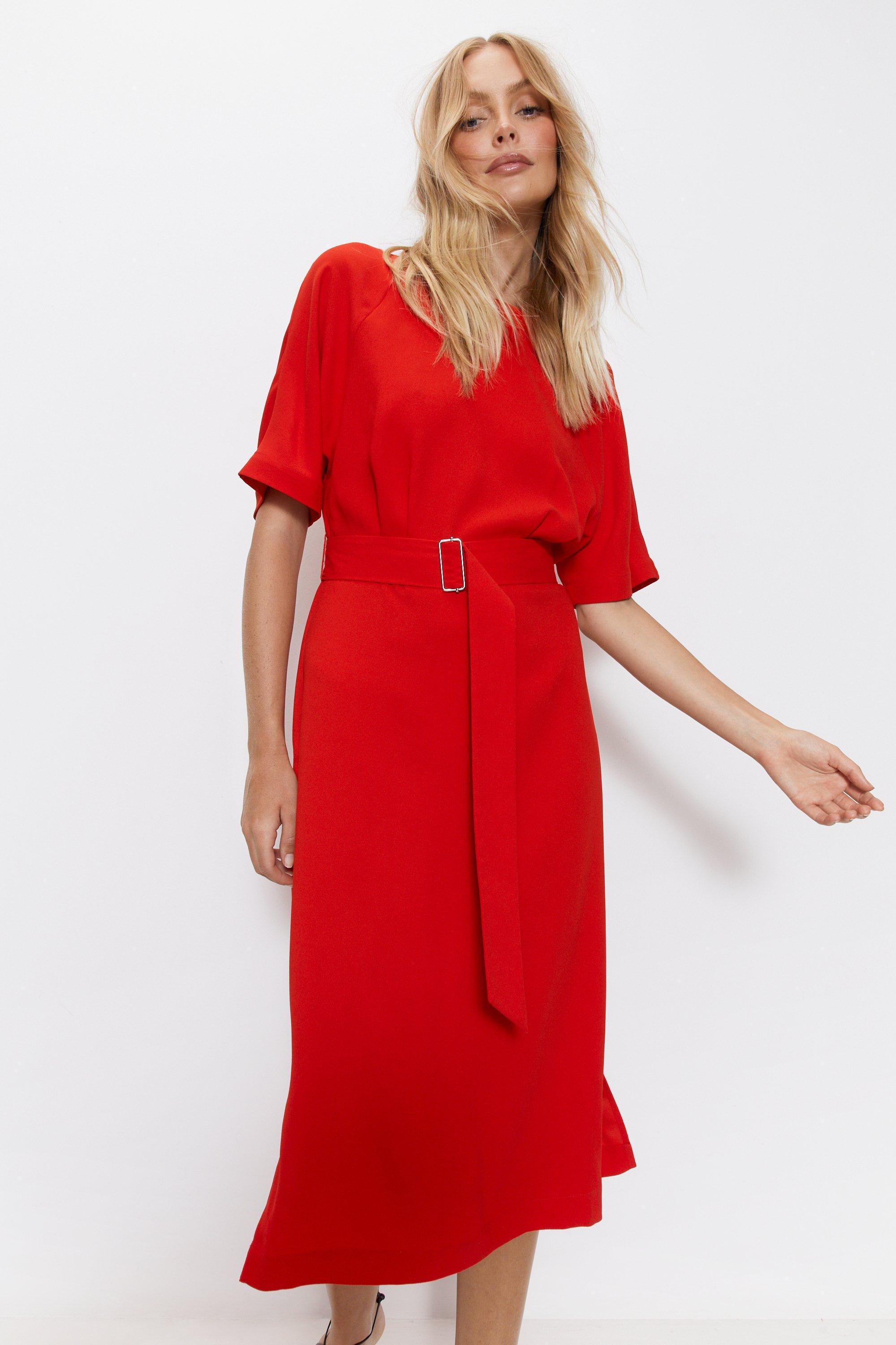Womens Raglan Sleeve Soft Shift Dress - red