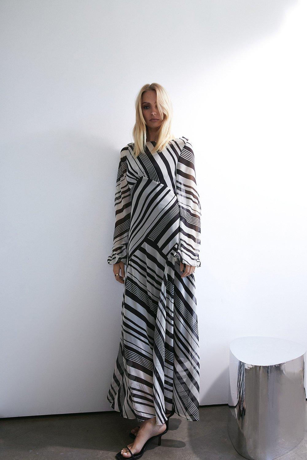 Womens Stripe Placement Print Drop Back Maxi Dress - mono