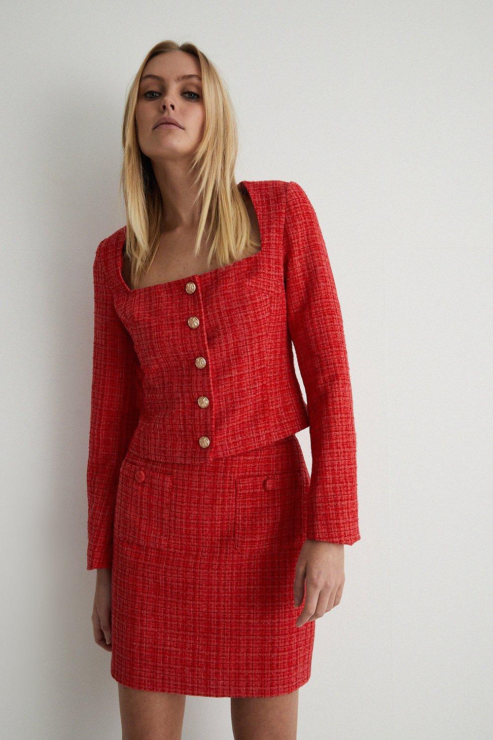 Womens Tweed Pocket Pelmet Skirt - red