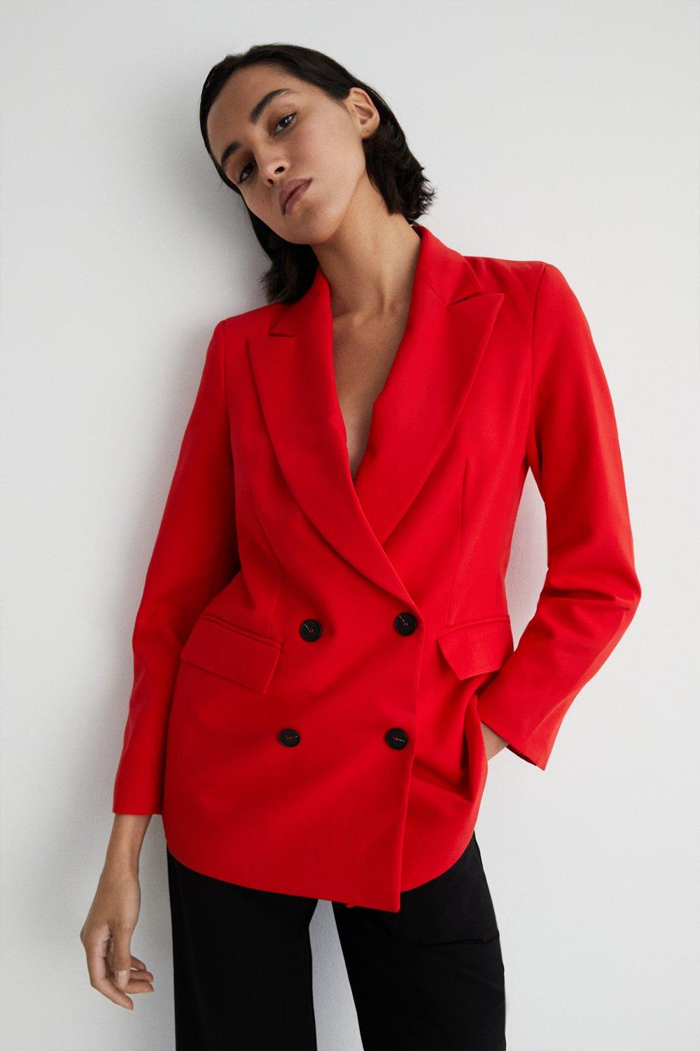 Womens Double Breasted Blazer - red