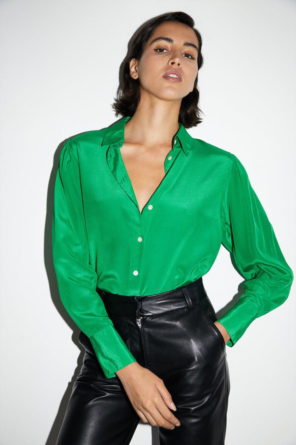 Womens Premium Essential Silk Shirt - green