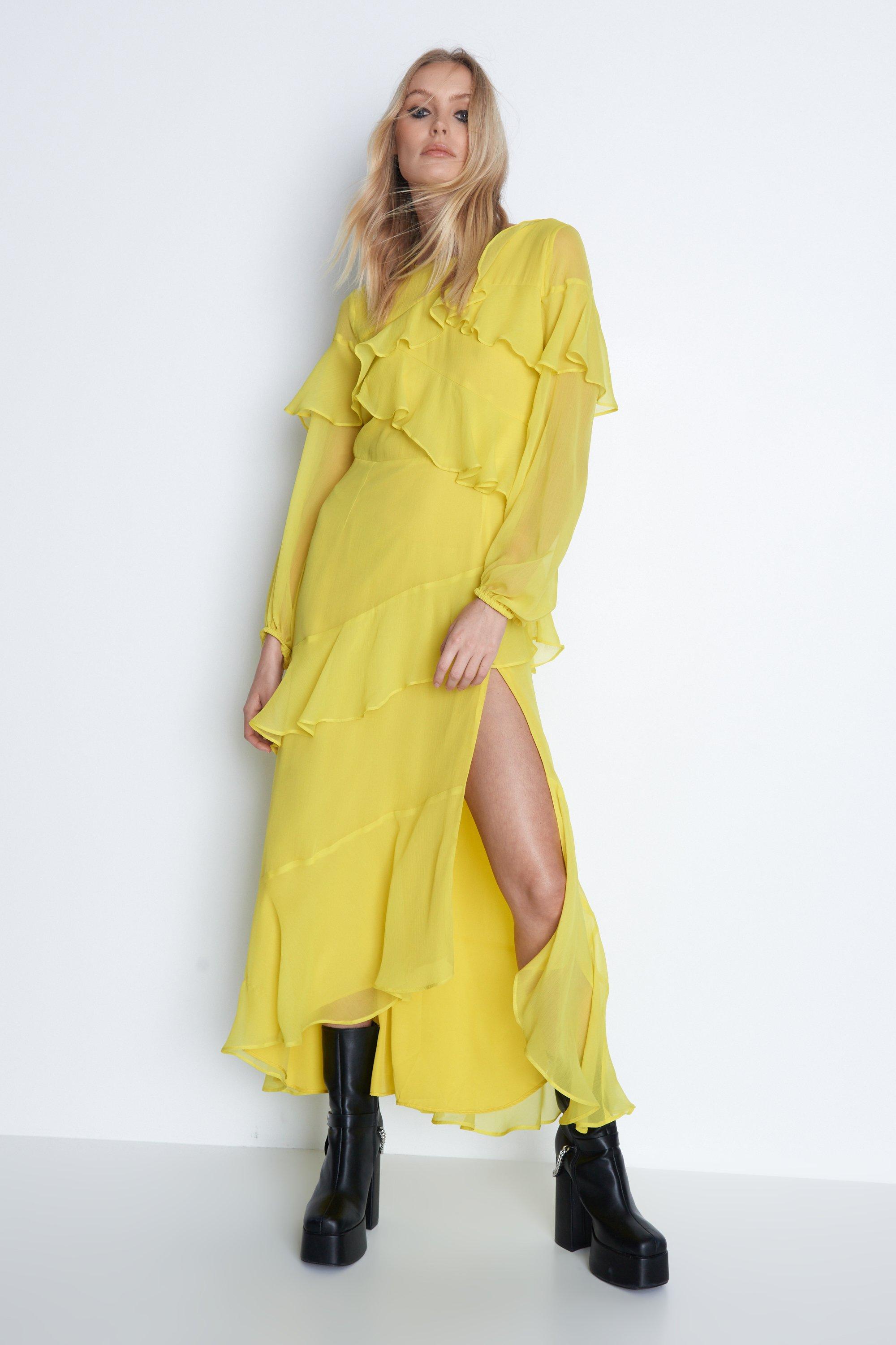 Womens Premium Ruffle Detail Tiered Maxi Dress - lime