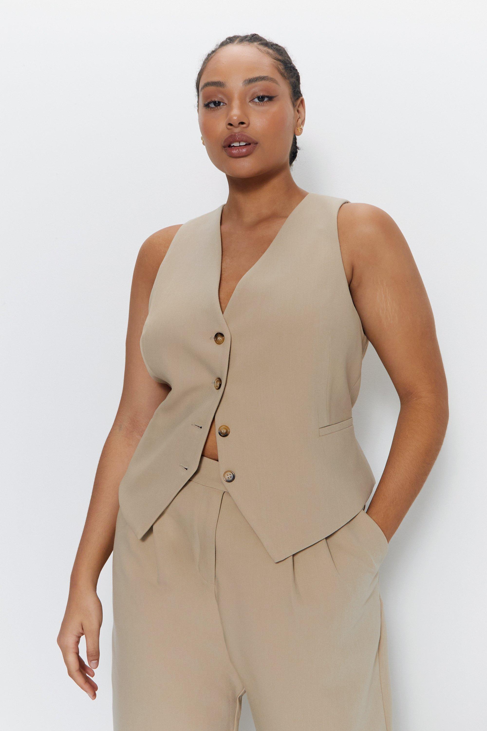 Womens Plus Tailored Fitted Waistcoat - taupe