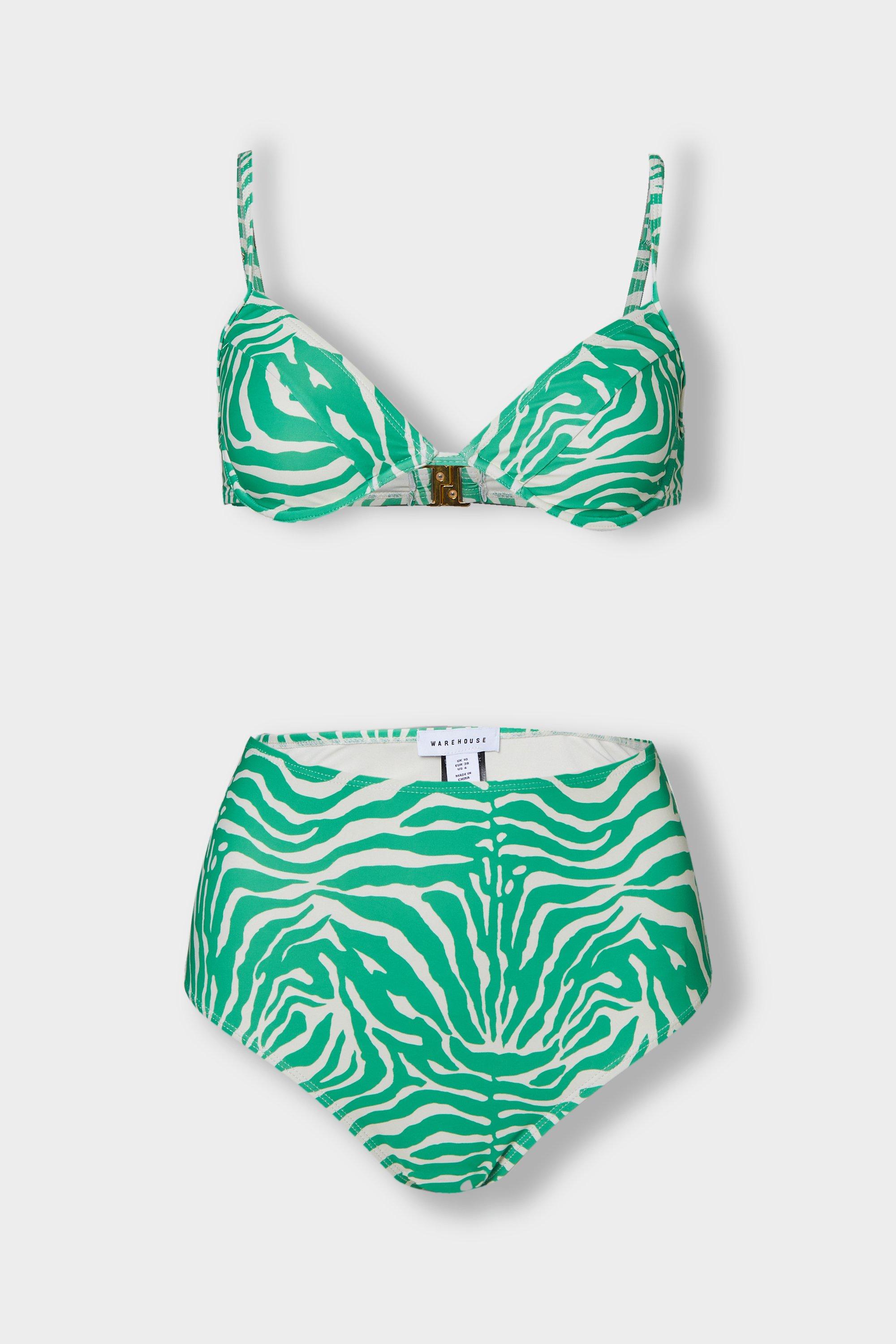 Womens Zebra Underwire High Waisted Short Bikini Set - green
