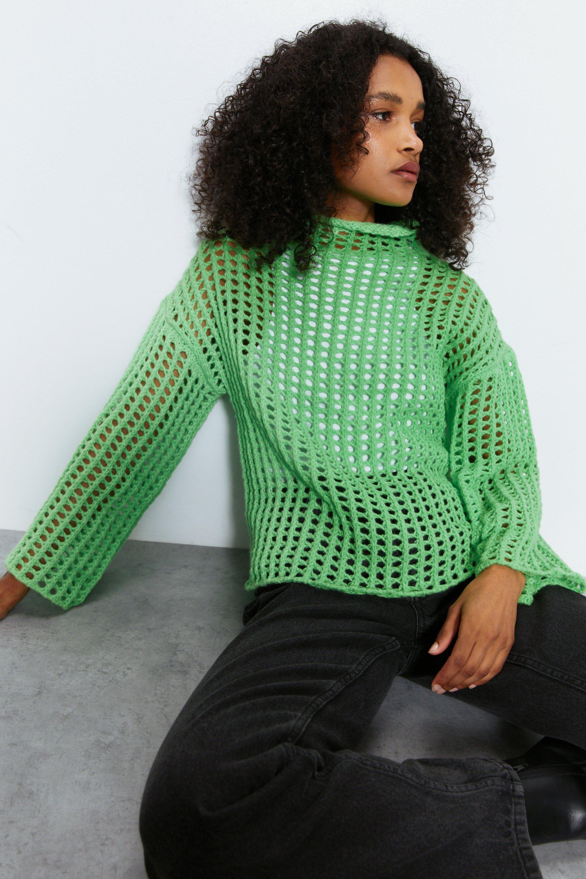 Womens Crochet Jumper - green