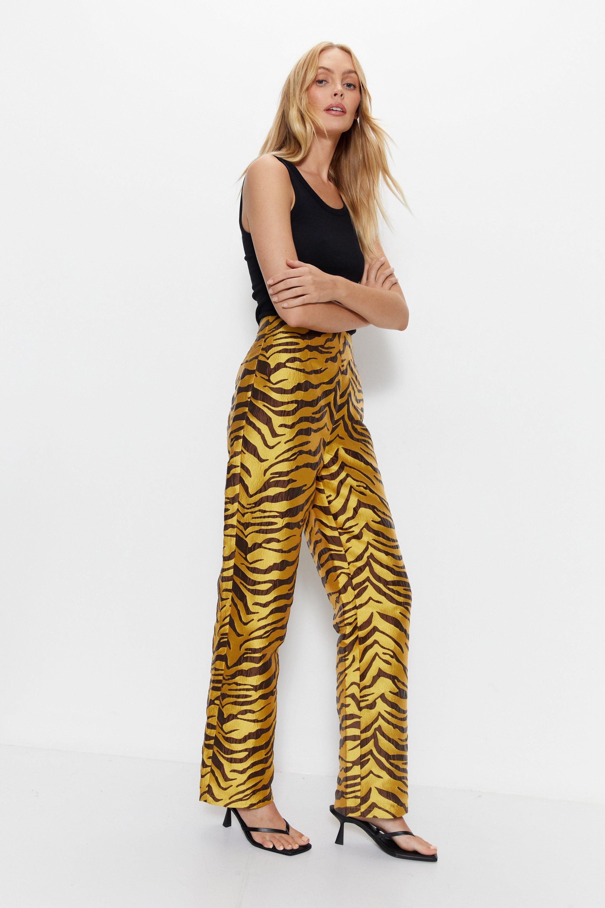 Womens Premium Jacquard Zebra Print Trousers - yellow