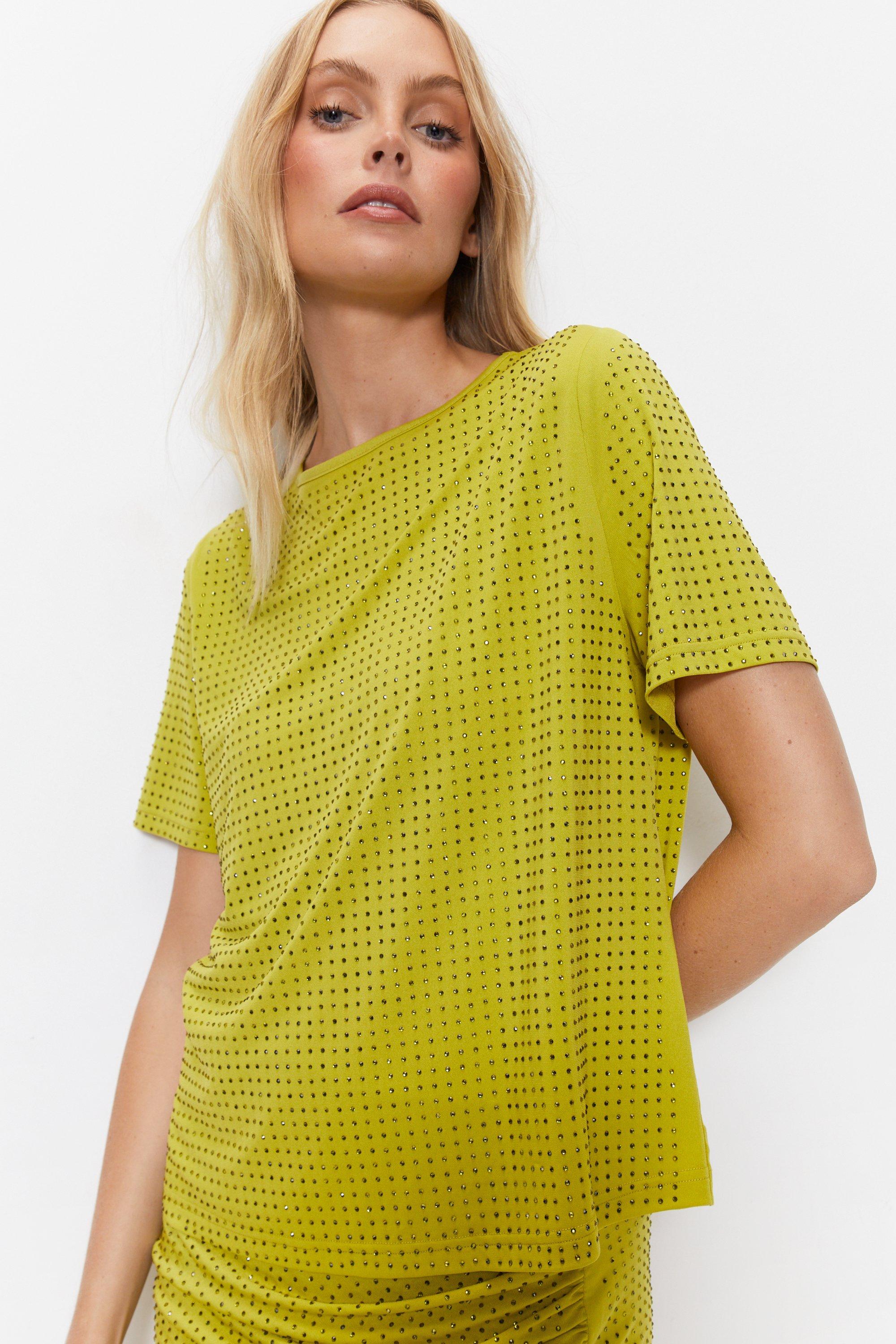 Womens All Over Hotfix Top - lime