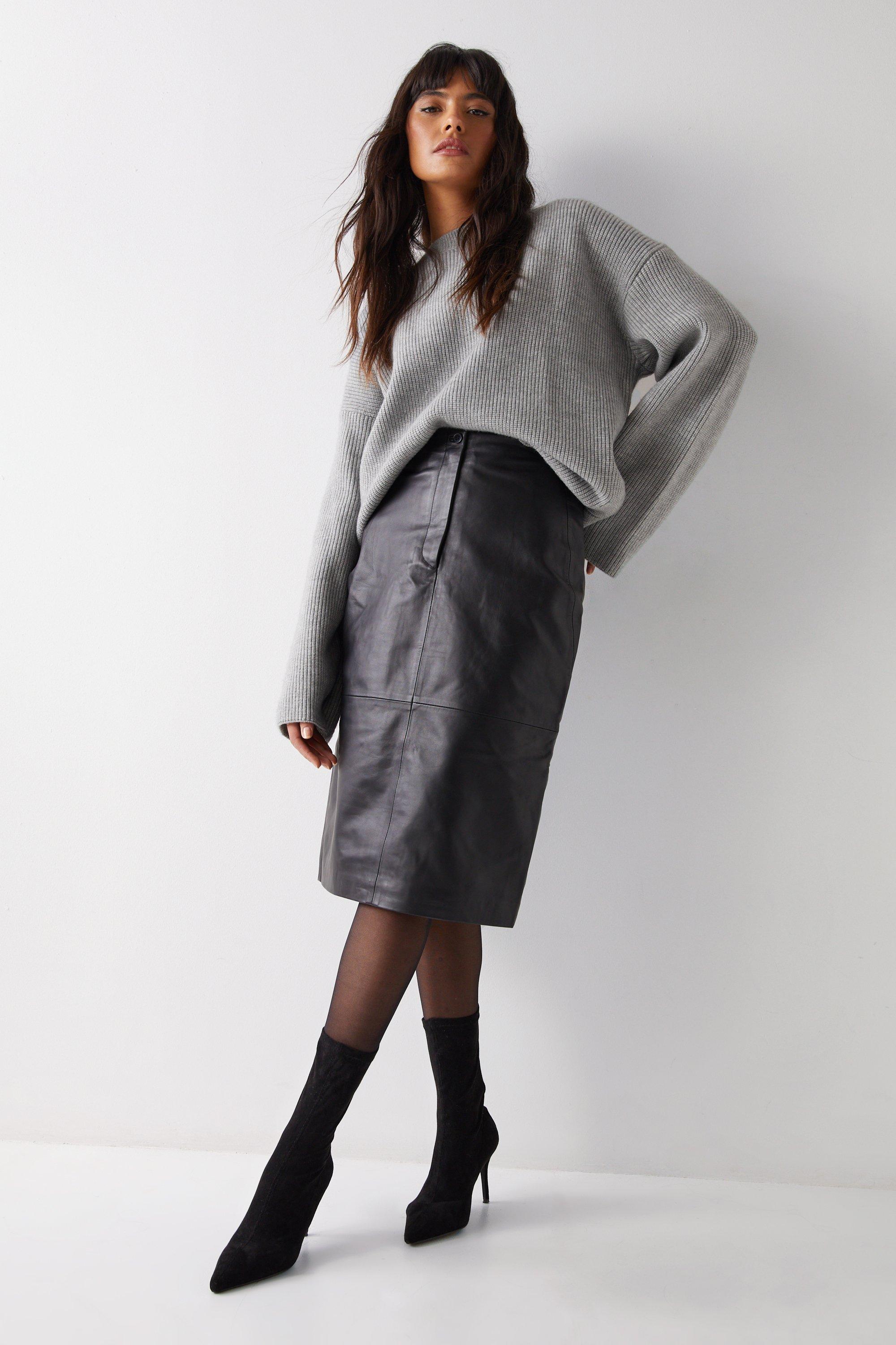 Womens Essentials Real Leather Mini Skirt - black